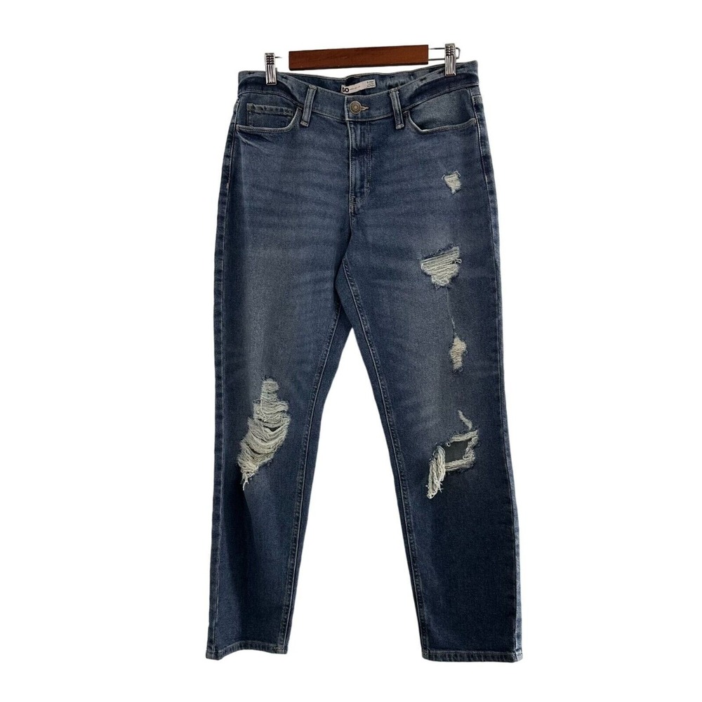 SO Womens Distressed Blue Jeans Mid-Rise Cotton 32x29 Boyfriend Tapered Leg c